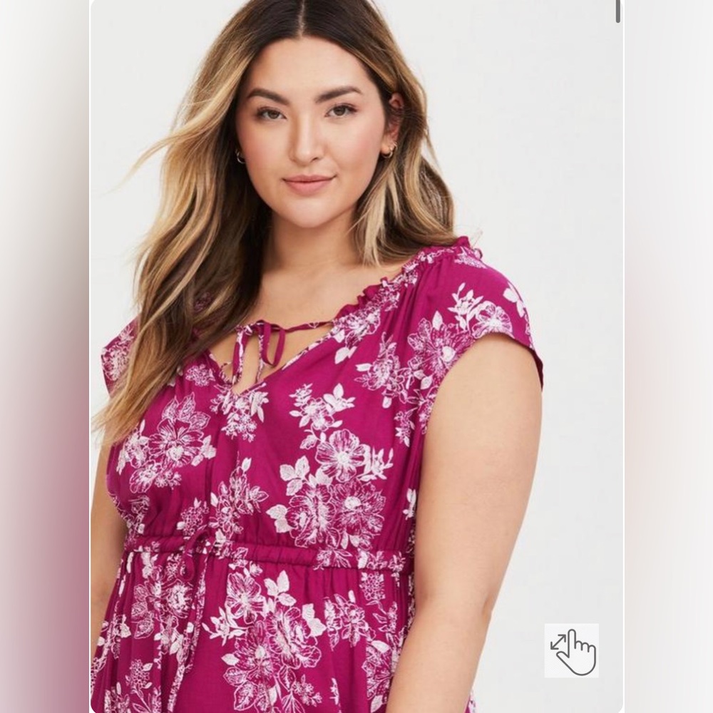 Torrid Berry Floral Challis Slit Maxi Dress size 1 - Picture 2 of 4